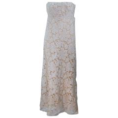 GALANOS Antique Cream Floral Strapless Lace Cocktail Dress Size 2-4 8
