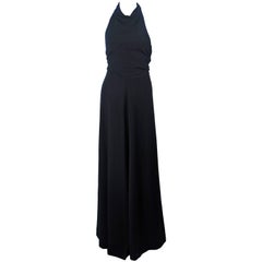 JEAN PATOU Black Wool Full Length Draped Neck Halter Dress Size 10