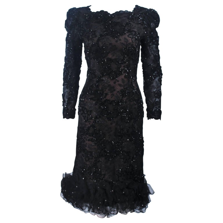 OSCAR DE LA RENTA Black Lace Cocktail Dress Ruffled Hem and Rhinestones Size 6-8 For Sale at 1stDibs | silver starlets rikki, rikki silver starlets OSCAR DE LA RENTA Black Lace Cocktail Dress Ruffled Hem and Rhinestones Size 6-8 For Sale at 1stDibs | silver starlets rikki, rikki silver starlets