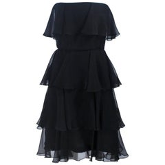 ESTEVEZ Black Silk Strapless Tiered Chiffon Cocktail Dress Size 4