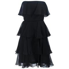 ESTEVEZ Black Silk Strapless Tiered Chiffon Cocktail Dress Size 4 1