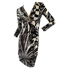 Emilio Pucci Beaded Plunging Op Art Pattern Cocktail Dress
