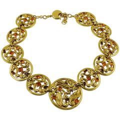 Yves Saint Laurent YSL Vintage Jewelled Openwork Scroll Medallion Necklace