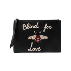 Blind For Love Black Leather Embroidered Clutch Bag