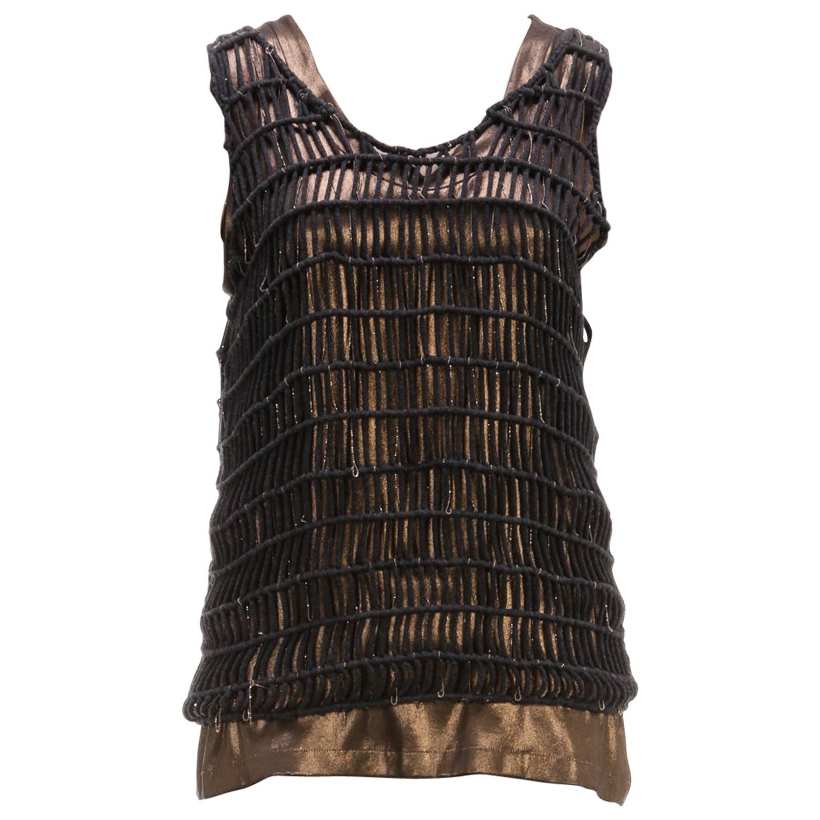 Brunello Cucinelli Bronze and Gray Knit Beaded Sleeveless Tank Top (Size M) For Sale