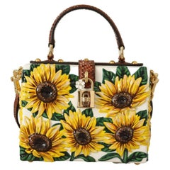 Dolce & Gabbana box bag with sunflower print featuring decorative closure