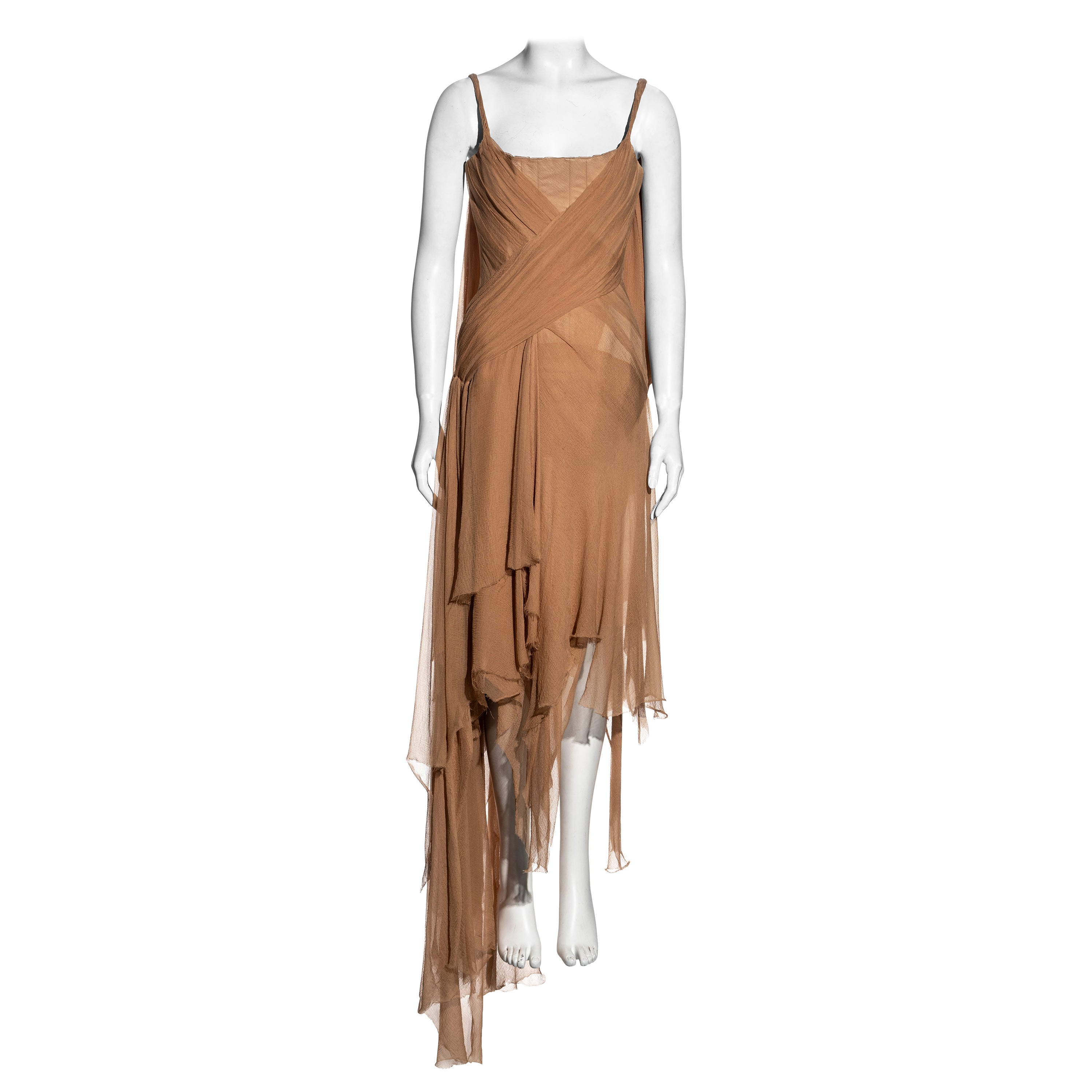 Alexander McQueen nude silk chiffon shipwreck evening dress, ss 2003 For Sale