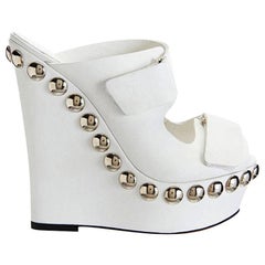 Giambattista Valli White Leather Studded Platform Shoes