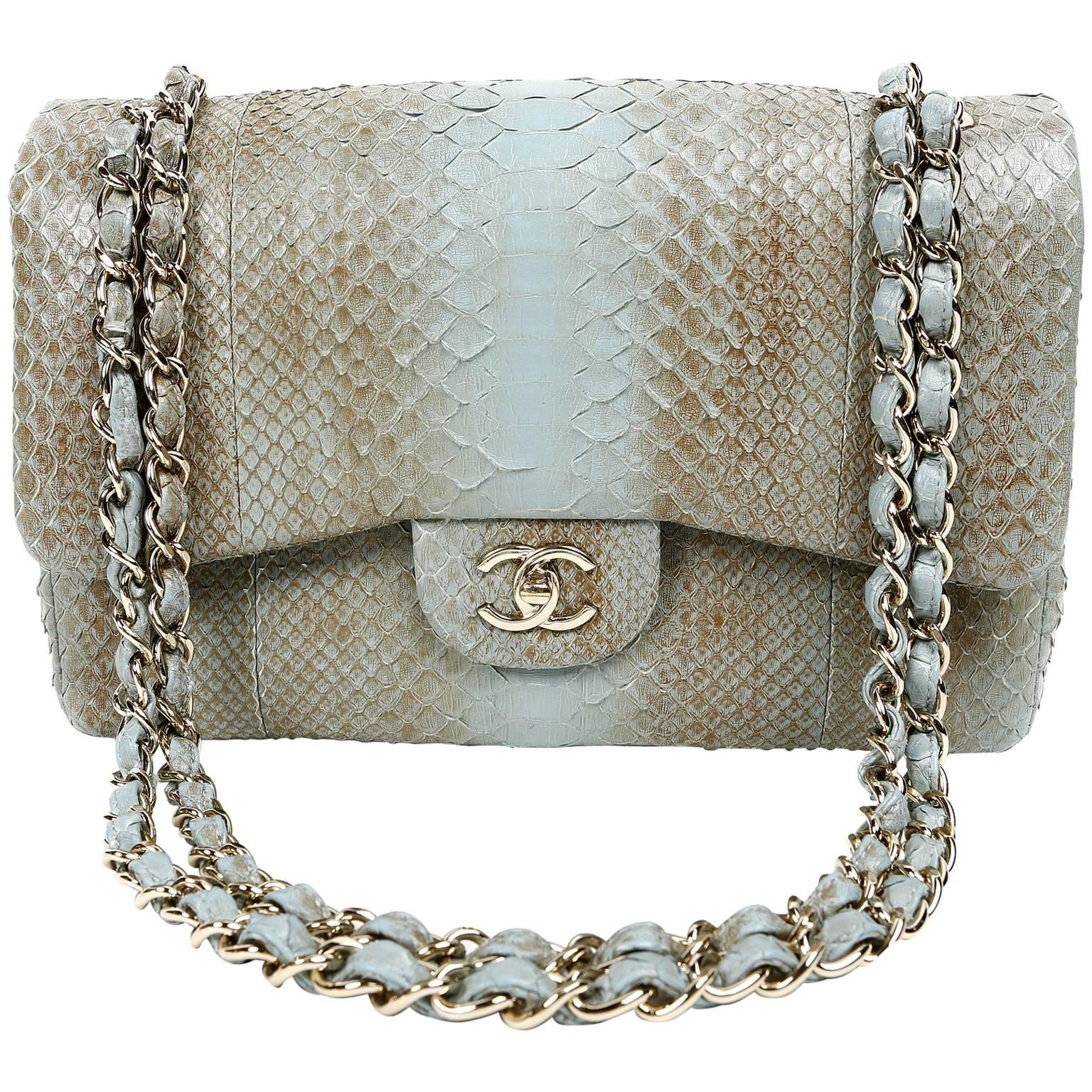 Chanel Degrade Python Jumbo Classic- Marrone e Blu in vendita