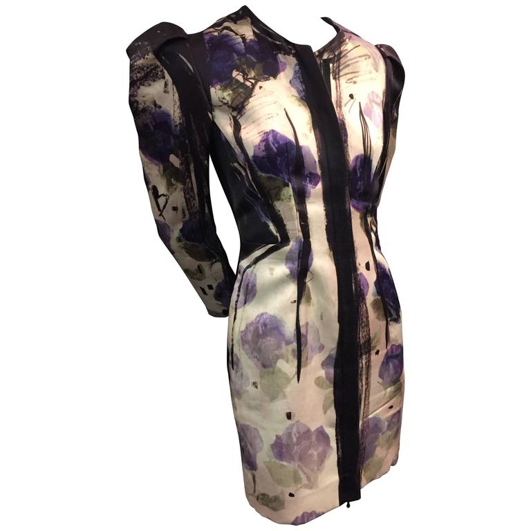Lanvin Runway Silk Hand-Painted Ombré Floral Dress Jacket w Shoulder Pleats  For Sale
