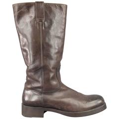 MAISON MARTIN MARGIELA Size 10.5 Mahogany Brown Leather Tall Workman Boots