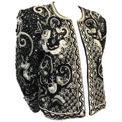 1980s Givenchy Couture Heavily Beaded and Embroidered Black Evening Jacke 1