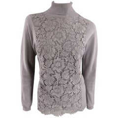 VALENTINO Size L Mauve Virgin Wool Lace Panel Turtleneck