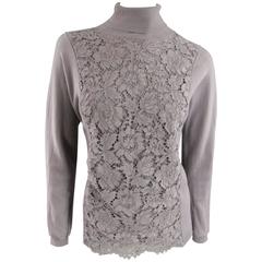 VALENTINO Size L Mauve Virgin Wool Lace Panel Turtleneck 4