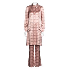 Chanel by Karl Lagerfeld pink silk shirt dress and pants suit, fw 2000