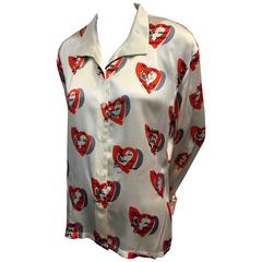 Retro 1990s Escada Silk "Has a Love Letter Ever Won Your Heart" Blouse