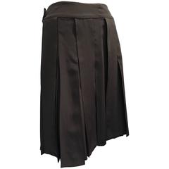 Chanel Black Summer-Weight Silk Pleated Skirt w/ Wide Streamers
