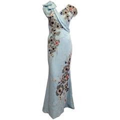 Carolina Herrera Baby Blue Floral Silk Gown