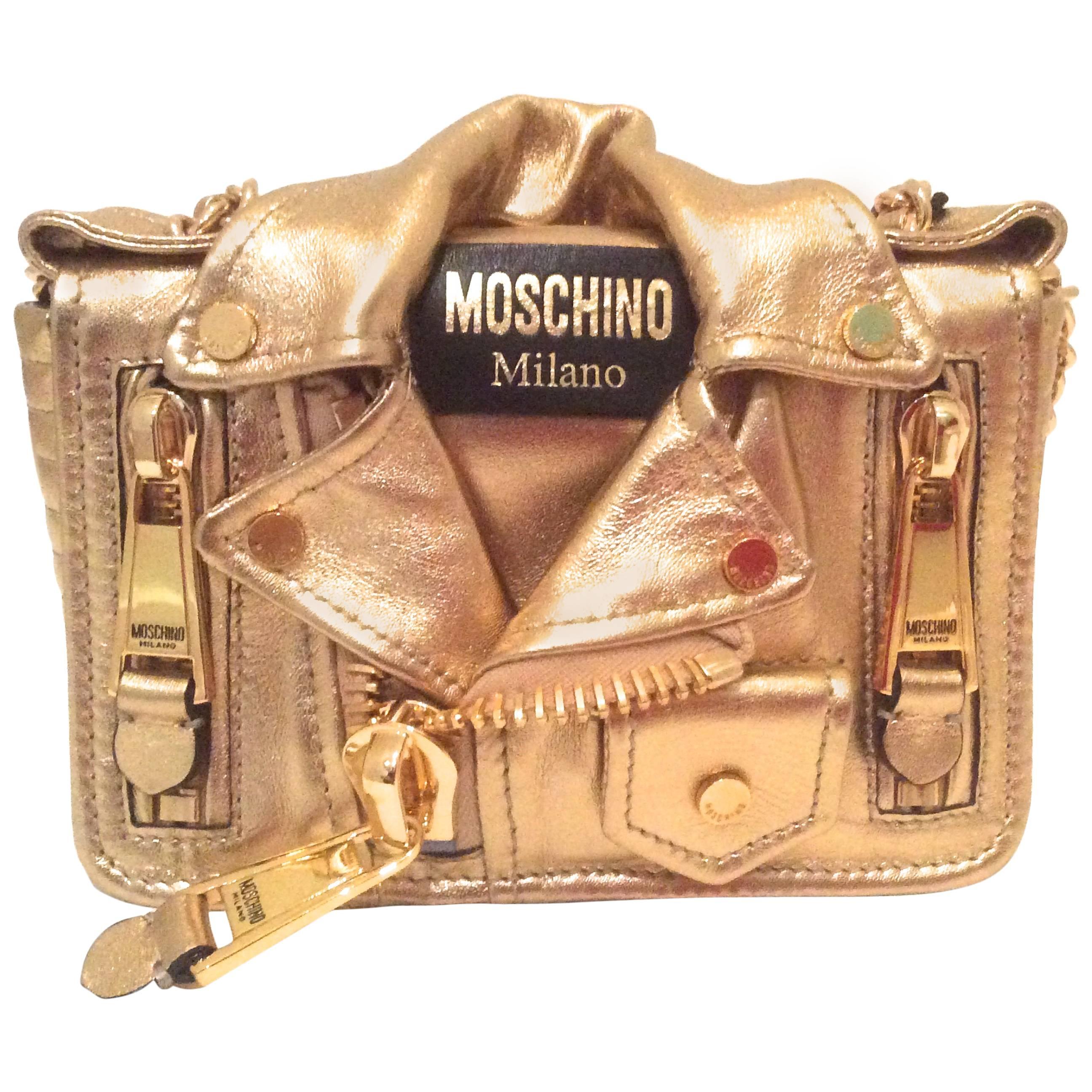 Moschino Gold Biker Jacket Handbag - Rare