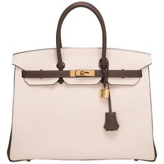 Hermes SO Horseshoe Stamped Bi-Color Craie, Cacao Togo Birkin 35cm