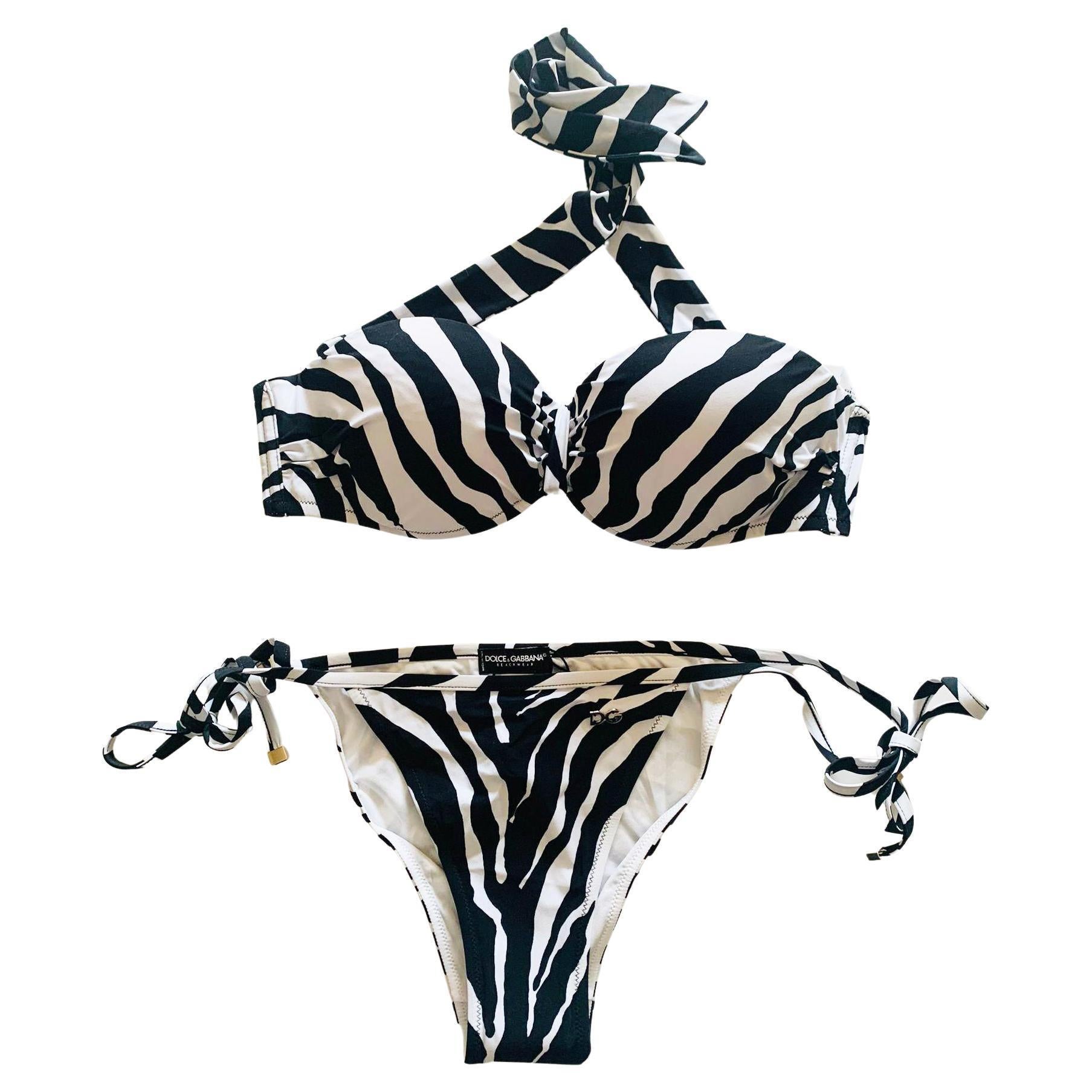 Dolce and Gabbana Black White Zebra Bikini Swimsuit Swimwear Beachwear  Bandeau For Sale at 1stDibs