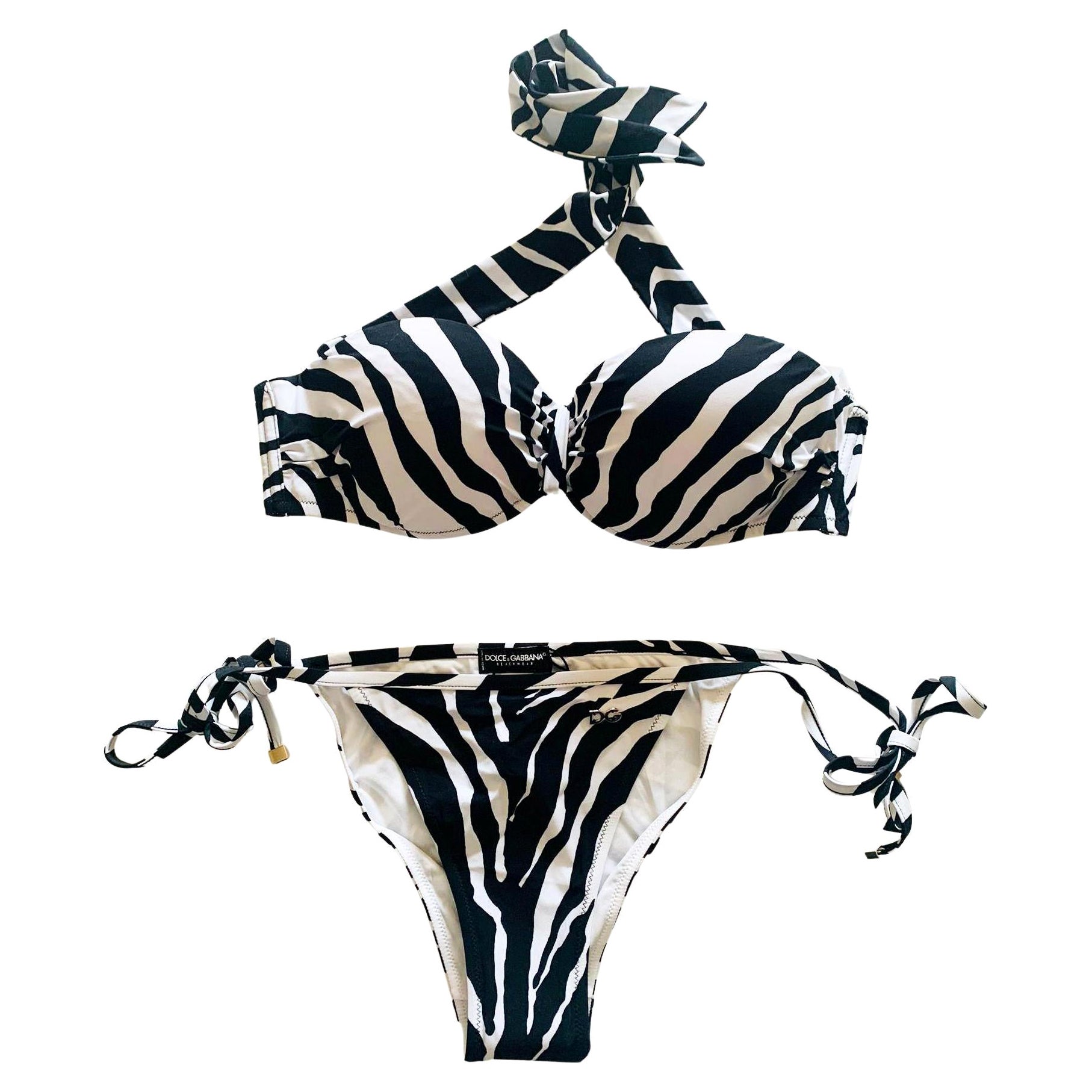 Dolce & Gabbana Black White Zebra Deep V-Neck One Piece Swimwear