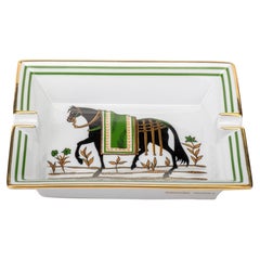 Hermès Grün & Gold Pferd Aschenbecher