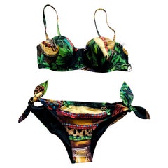 Dolce & Gabbana Multicolor Black Tropical Jungle Bikini Swimsuit Swimwear Bows
