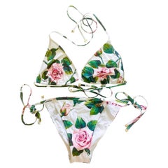 Dolce & Gabbana Mehrfarbiger tropischer Rose-Blumen-Badeanzug Badeanzug Bikini 