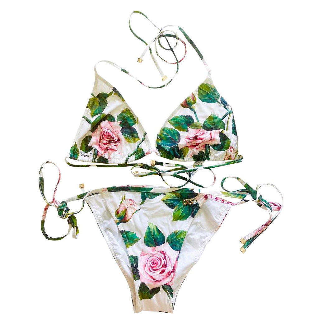 Dolce & Gabbana Multicolor Tropical Rose Floral Swimsuit Swimwear String Bikini 