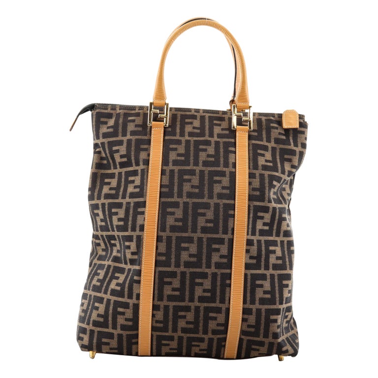 Fendi Zip Top Tote Zucca Canvas and Leather Tall For Sale at 1stDibs