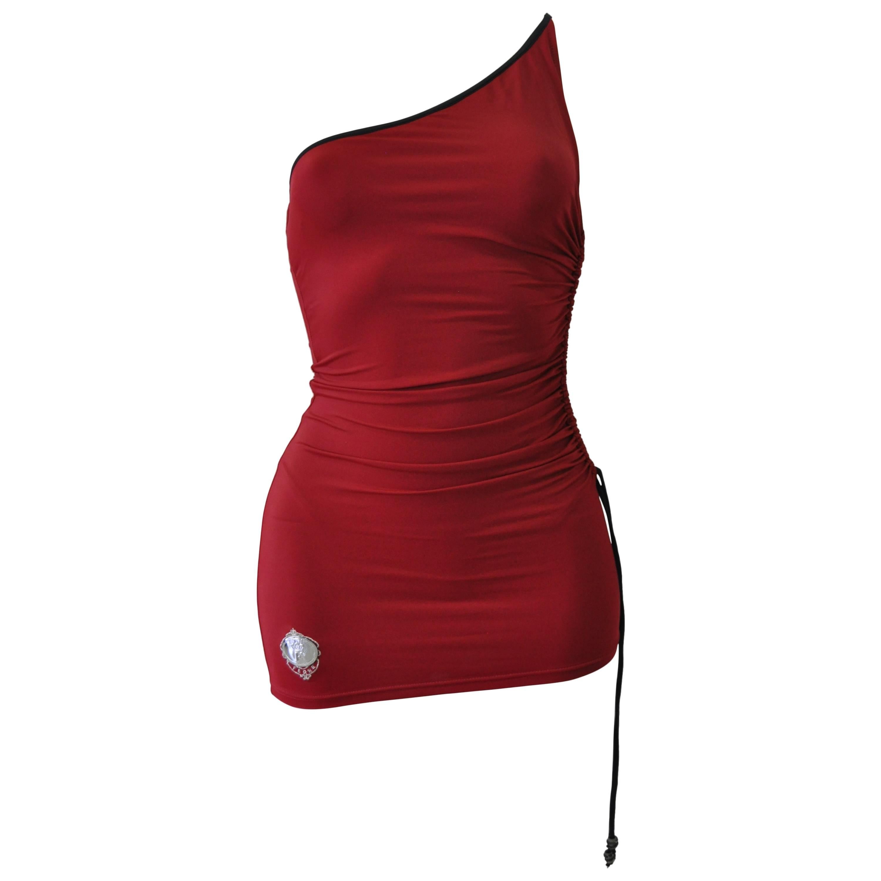 Gianfranco Ferre Deep Red Swimsuit with Regal Emblem Detail For Sale