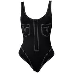 Rare Gianni Versace Mare Contrast Stich Black Swimsuit