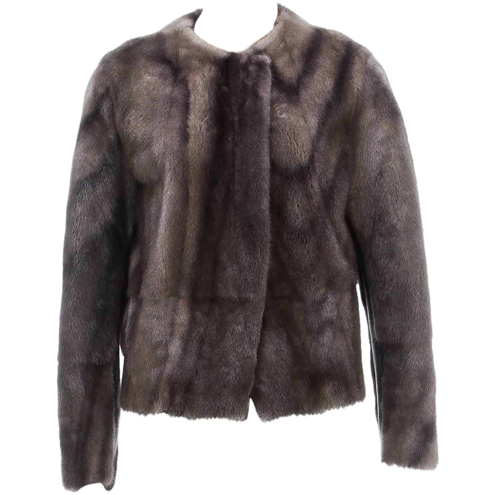 Brunello Cucinelli Dark Taupe Mink Zip jacket (Size 42) For Sale
