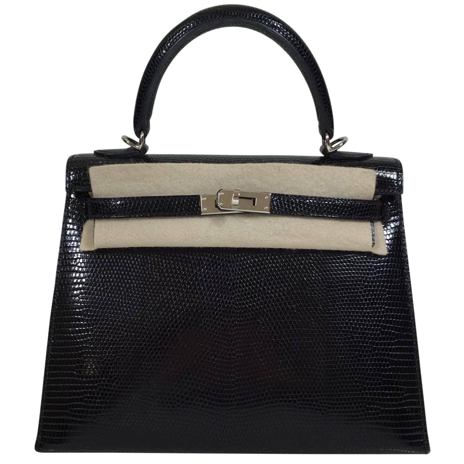 Hermes Kelly 25 Noir (black) Lizard PHW