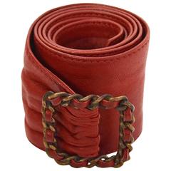 Chanel Red Leather Sash Belt BHW 1