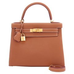 Hermes Gold 28 Togo Kelly Retourne Tan Gold Shoulder Bag Classic U Stamp, 2022