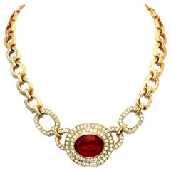 20th Century Christian Dior Style Gold & Austrian Crystal Choker Style Necklace