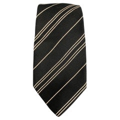 RALPH LAUREN Black Label Black White Diagonal Stripe Silk Neck Tie