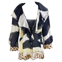 Roberto Cavalli, camicetta anni '90 in chiffon con stampa animale leopardata e zebrata di grandi dimensioni