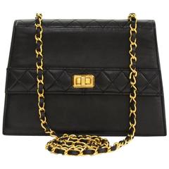 Chanel Vintage RARE Black Lambskin Quilted Kelly Evening Box Shoulder Bag in Box