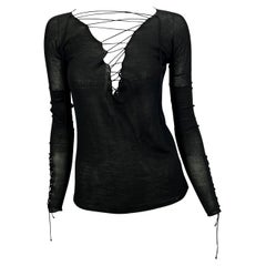 F/W 2002 Gucci by Tom Ford Sheer Lace-Up Black Knit Top