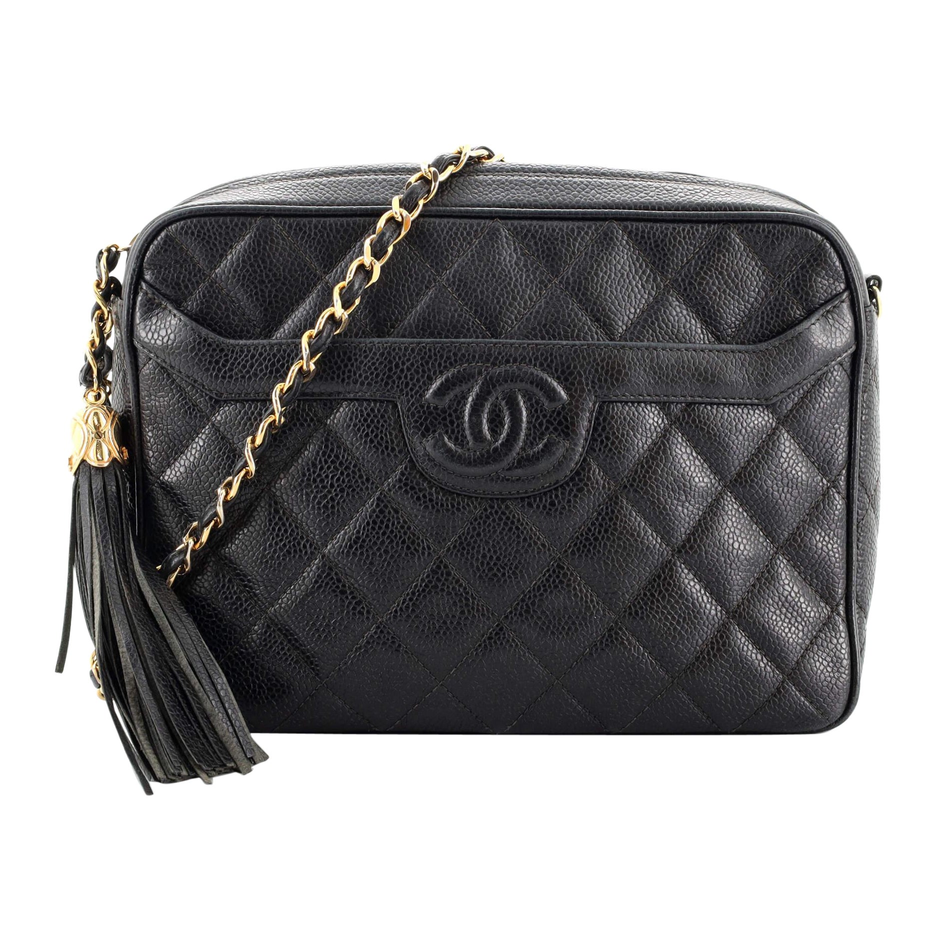 Chanel Vintage Navy Blue Quilted Lambskin Small Camera Diana Flap