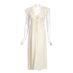 Vintage 1970's Radley of London Ivory Crepe Low-Plunge Flutter Capelet Tea Dress