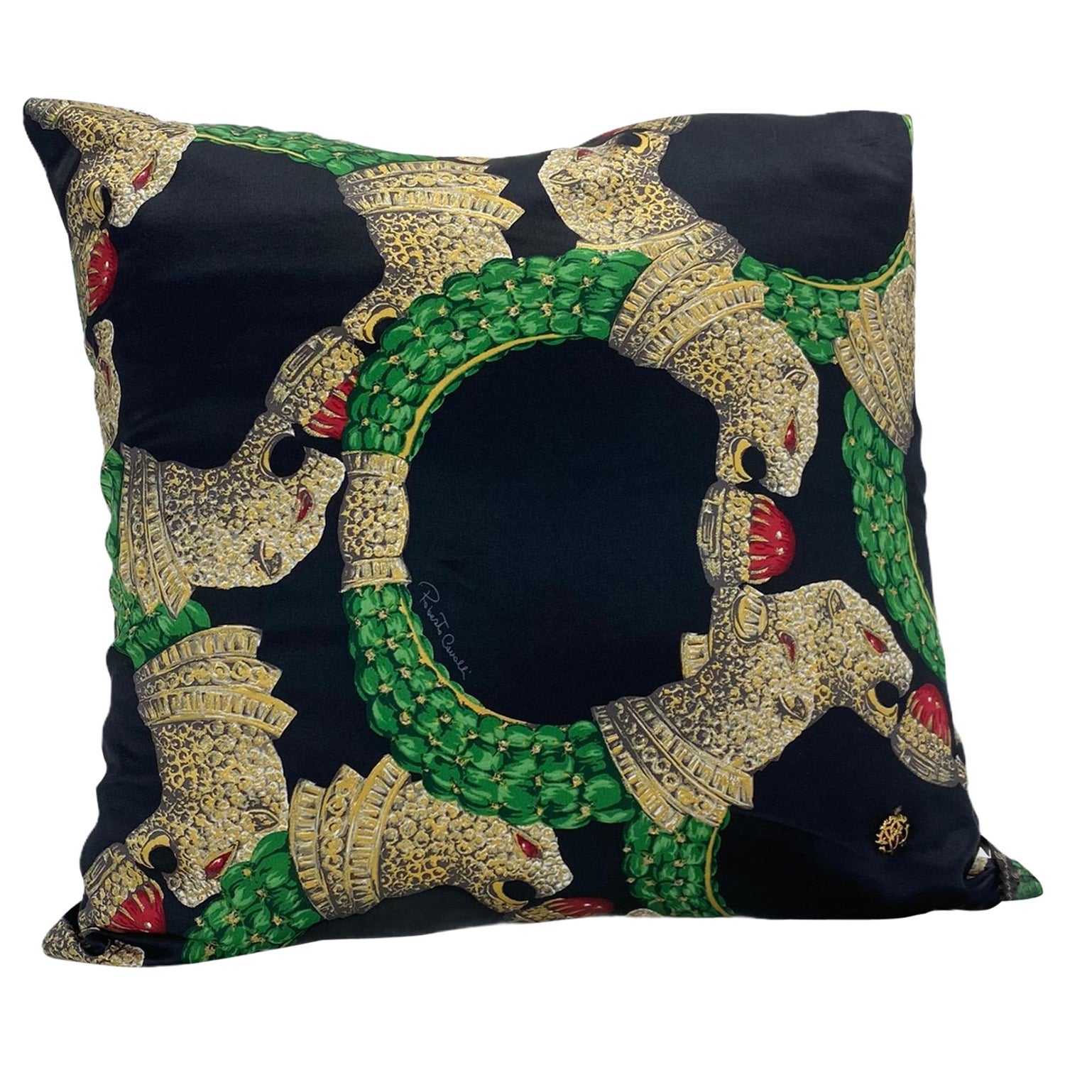 New Roberto Cavalli Black Printed Silk Decorative Pillow at 1stDibs