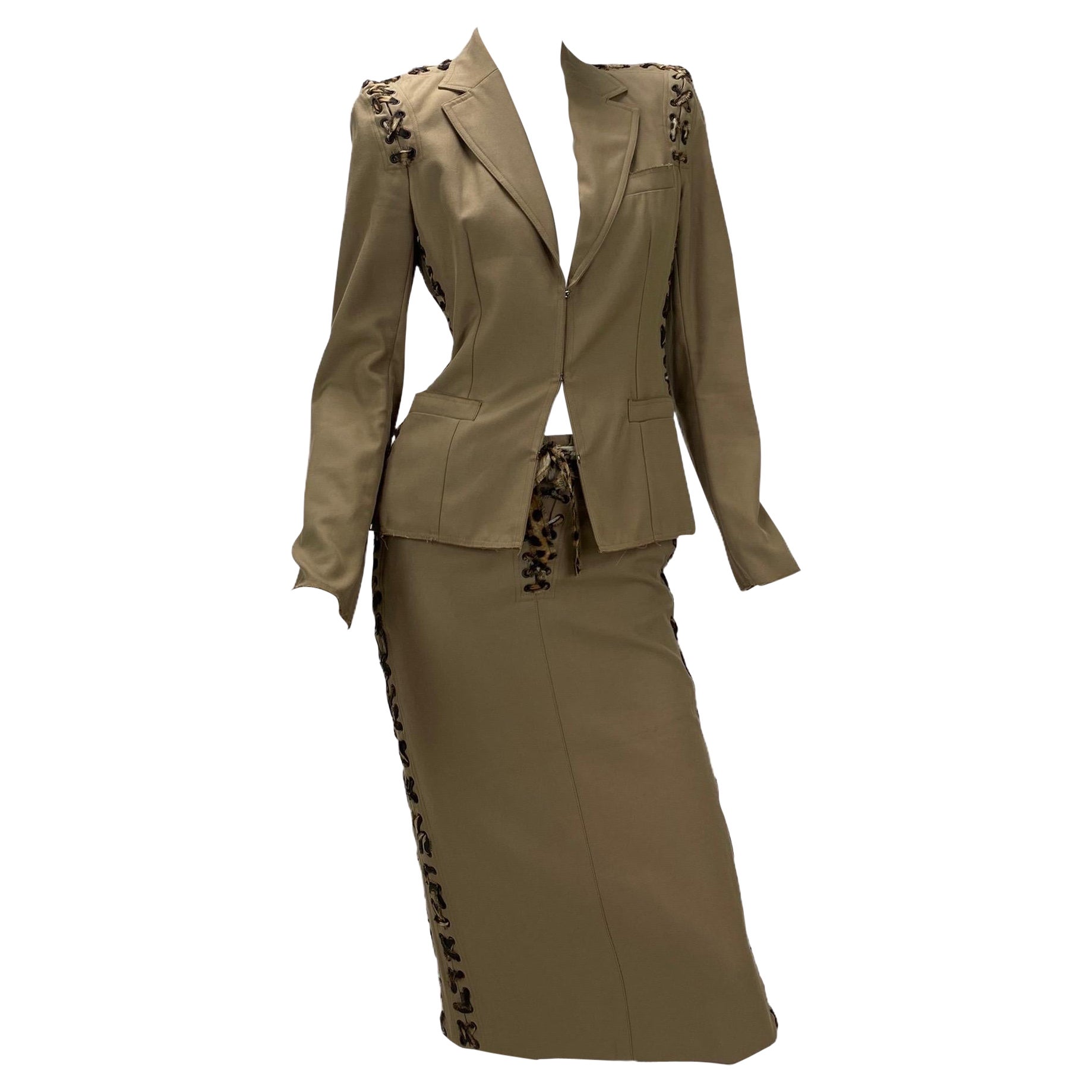 Tom Ford for Yves Saint Laurent SS 2002 Safari Blazer and Skirt Suit Fr 36 US 4 For Sale