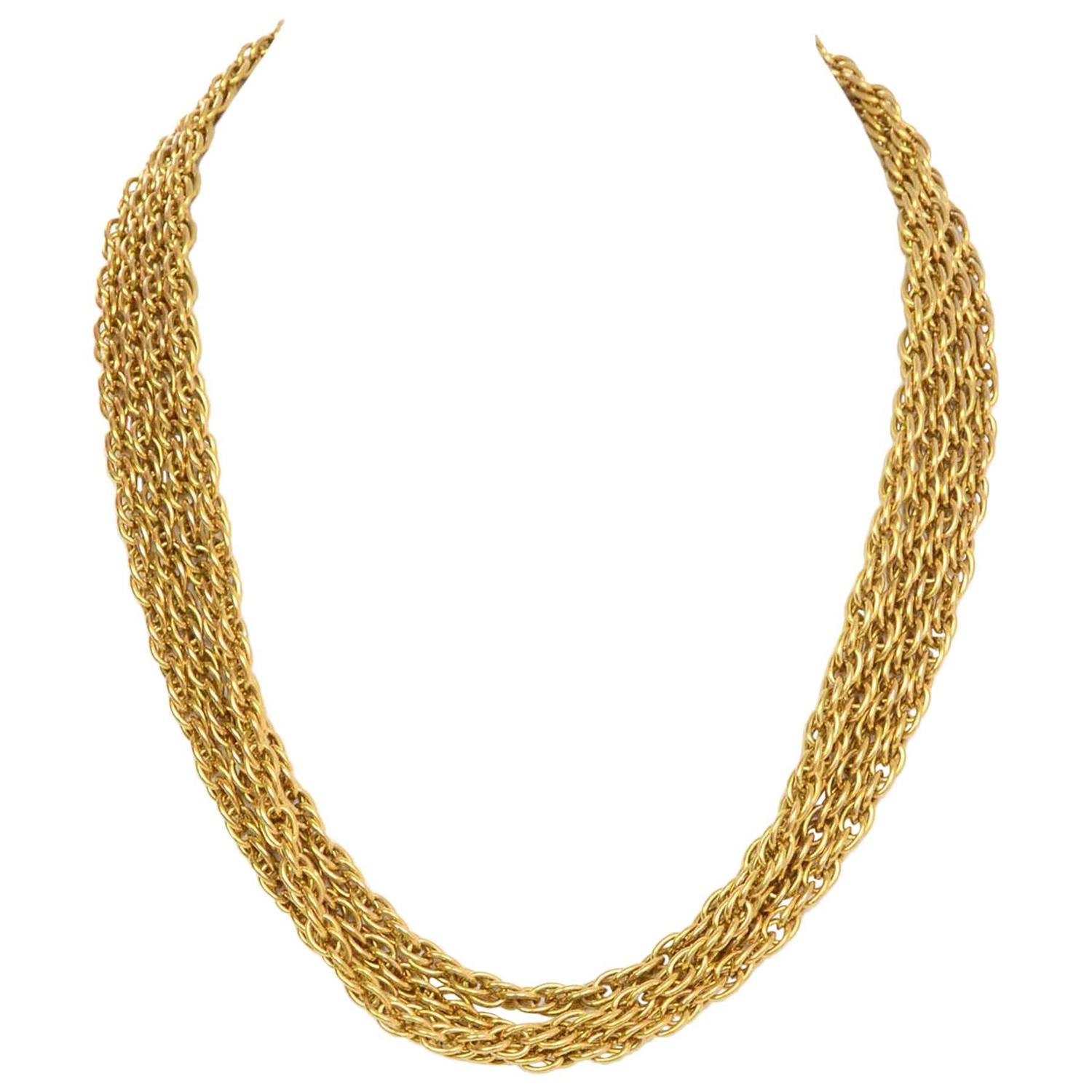 Chanel Vintage '90s Gold Double Strand Chain Link Necklace For Sale at ...