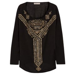 EMILIO PUCCI Black Embroidered Silk Blend Longsleeve Top Shirt 42