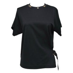 LOUIS VUITTON Black T-Shirt Side Strap Top Gold Monogram Sleeve XS NWT