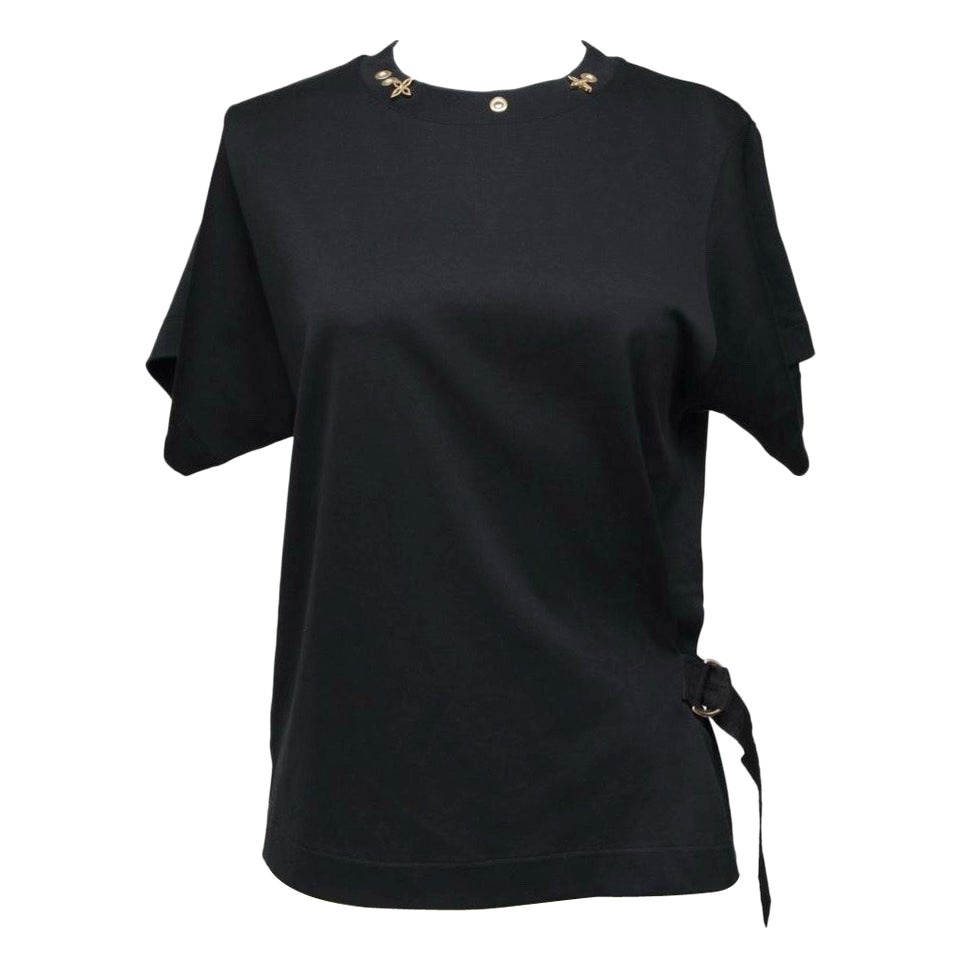 LOUIS VUITTON Black T-Shirt Top Shirt Side Strap Gold Monogram Sleeve XS NWT For Sale